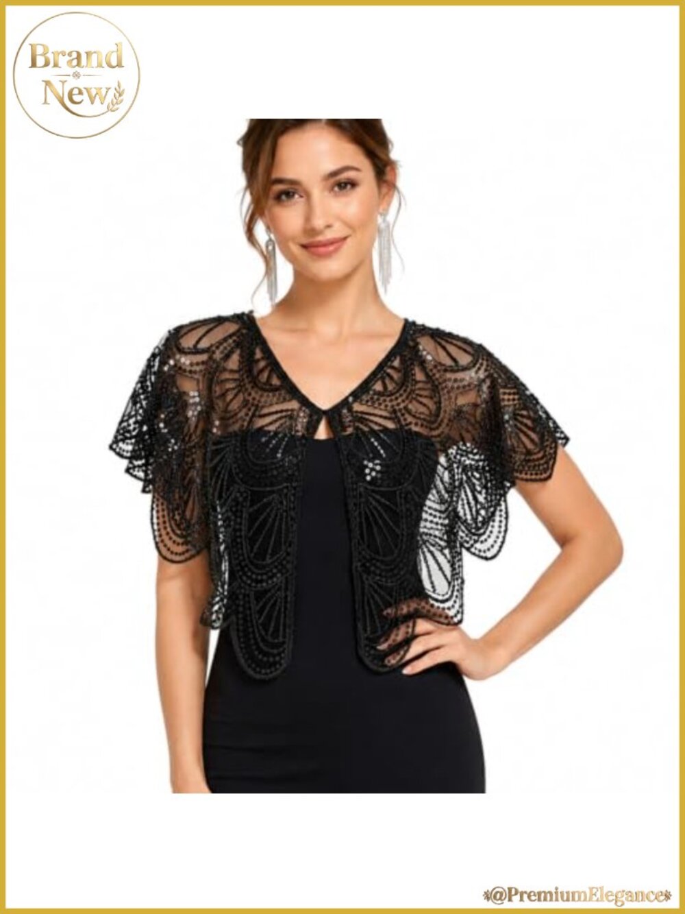 Sequin Shawl Wrap Beaded Flapper Cape Mesh Evening Cover Up Formal